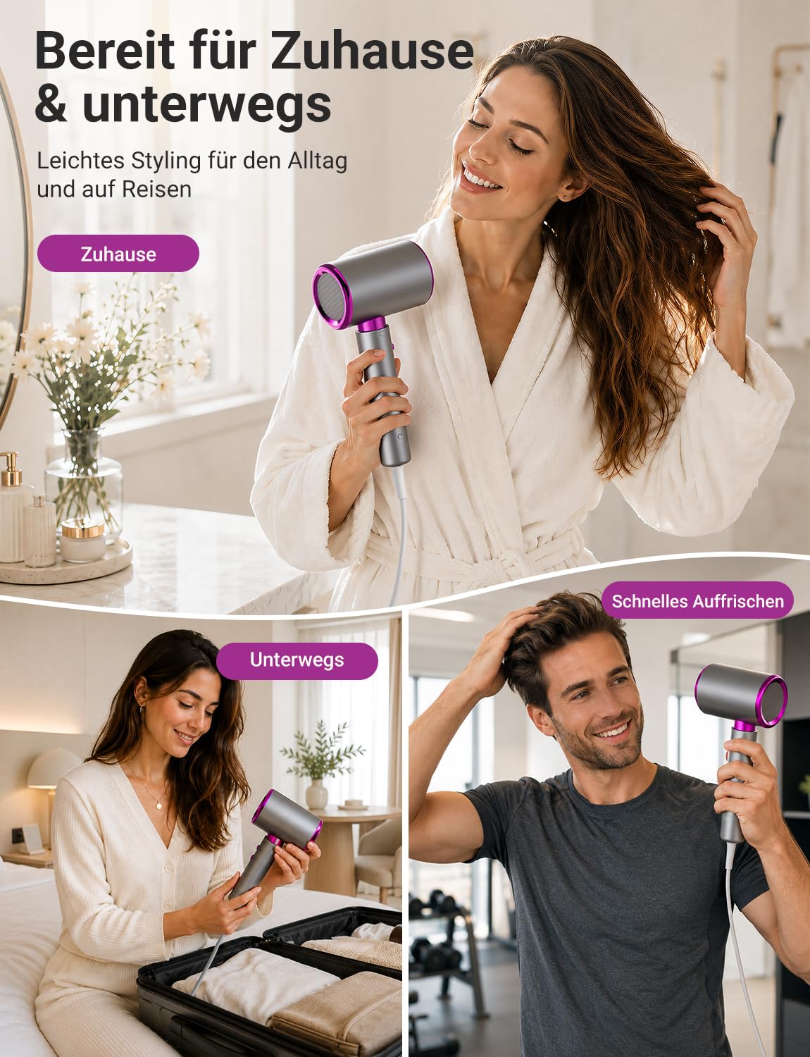 2400W Ionen Haartrockner mit Kaltstufe Professioneller Föhn mit 3 Temperatur- & 2 Gebläsestufen, Anti-Frizz Technologie, inkl. Diffusor & Stylingdüse – Schnelles & schonendes Haarstyling