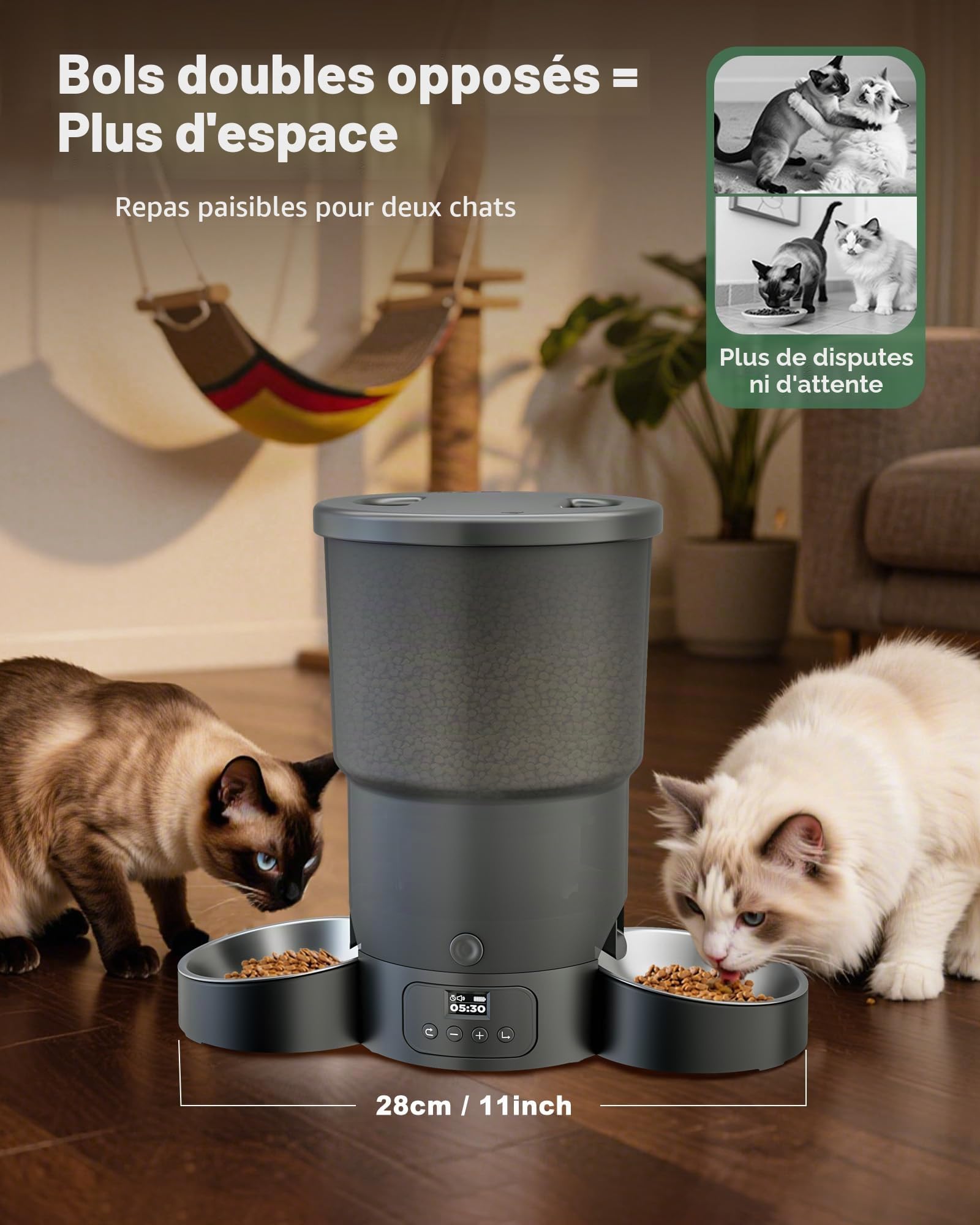Gimars 5L Distributeur Croquettes Chat Automatique 2 Bols, Minuterie Programmable Gamelle Chat Automatique 1-6 Repas par Jour, Un Bouton Fonctionnement Facile pour Chien avec Enregistreur Vocal 10S