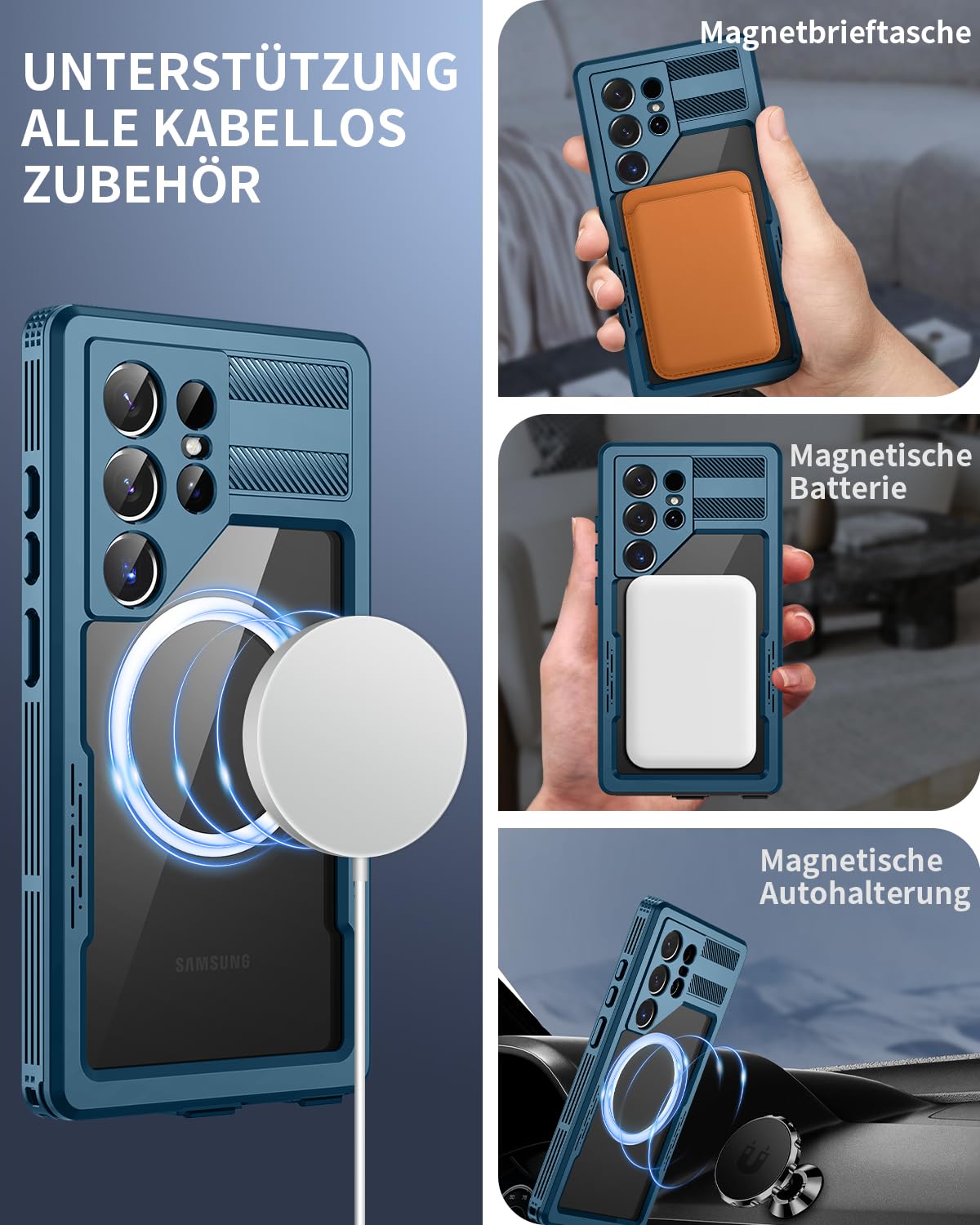 Hülle für Samsung Galaxy S26 Ultra Wasserdicht Kompatibel mit Magsafe, HandyHülle S26 Ultra 5G IP68 wasserdichte 360 Schutzhülle,Stoßfest Outdoor Panzerhülle mit Displayschutz,Blau
