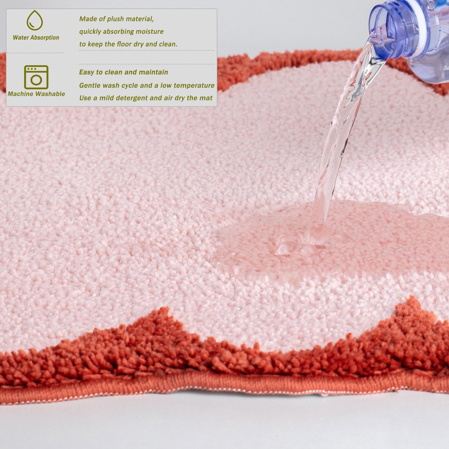 Scalloped Bathroom Runner Rug Pink Long Bath Mat for Bathroom Non Slip Washable Cute Bath Mats Microfiber Absorbent Soft Aesthetic Preppy Large Bath Rugs for Bedroom Tub Sink 24" x 60"