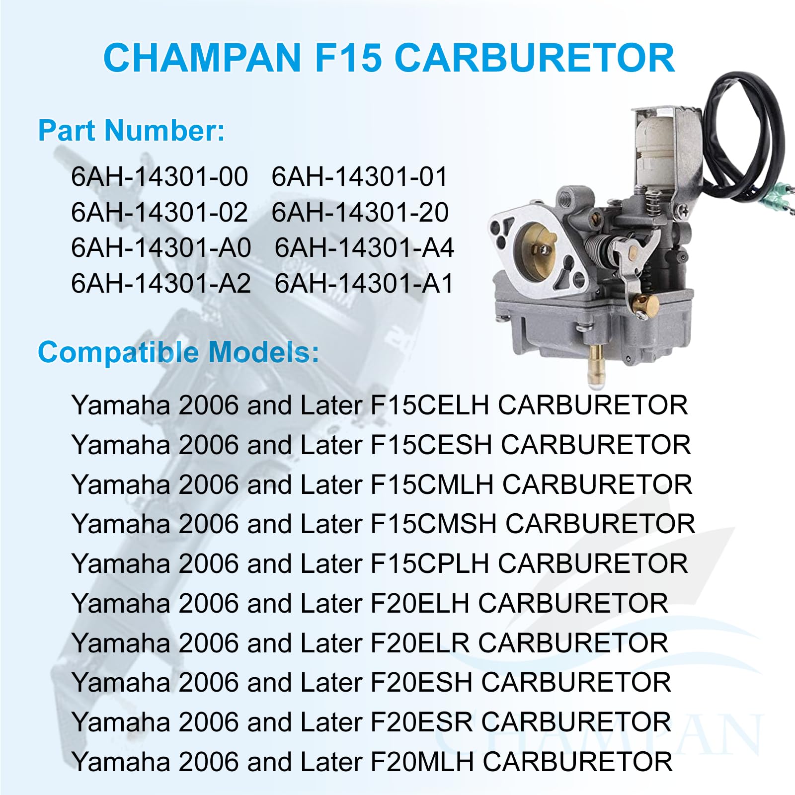 Amazon | CHAMPAN キャブレター ヤマハ 15HP 20hp F15/F20 4ストローク 