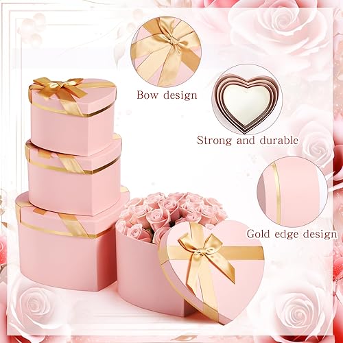 Miniatura 10 de Resurhang 4 cajas de flores para el día de San Valentín para arreglos, cajas de regalo en forma de corazón con tapas para regalo, caja de dulces,