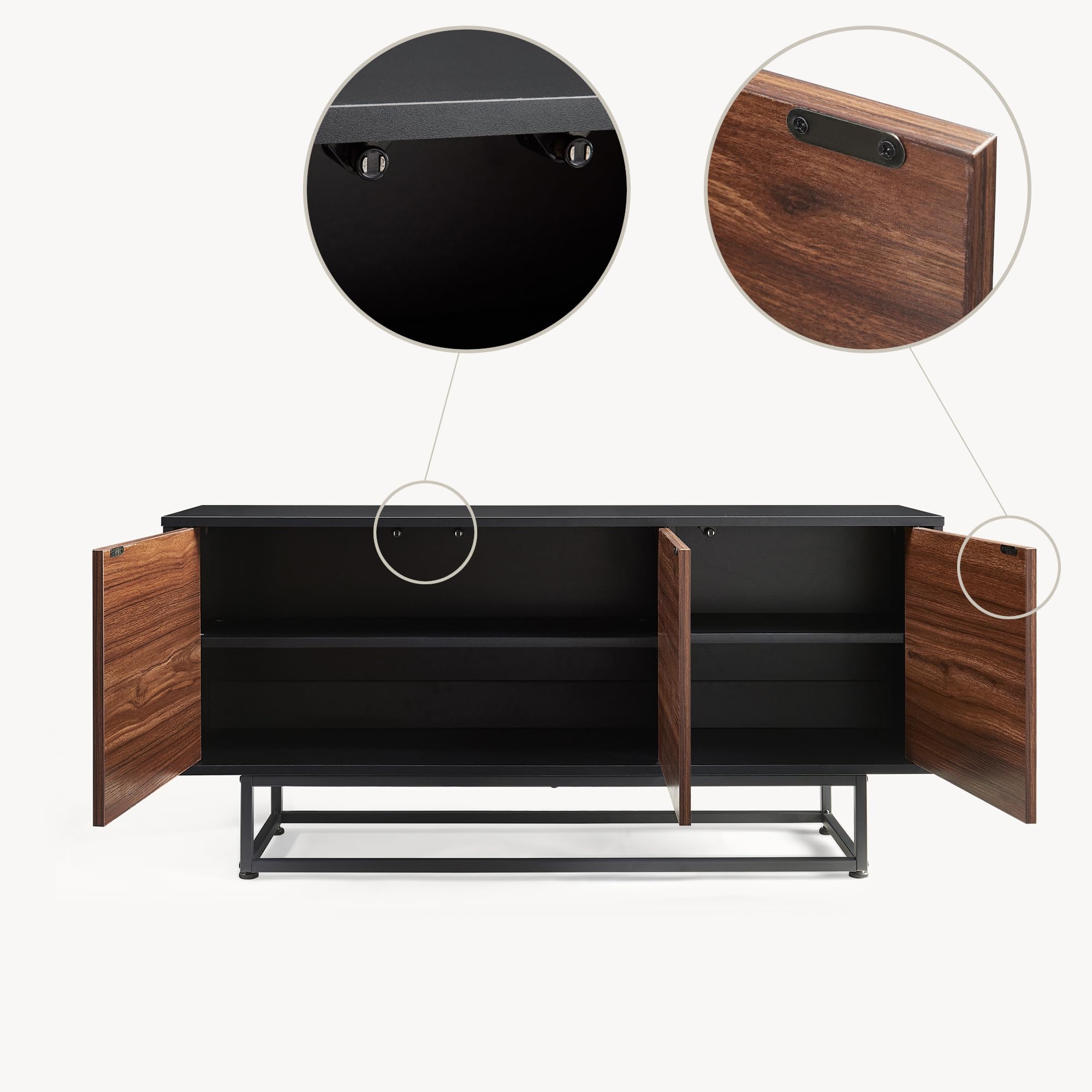 [en.casa] Armadietto Credenza Bassa con 3 Ante Push-Open Piedistallo in Metallo Mobile Contenitore per Soggiorno Camera Ingresso 120x30x55 cm Nero/Effetto Noce