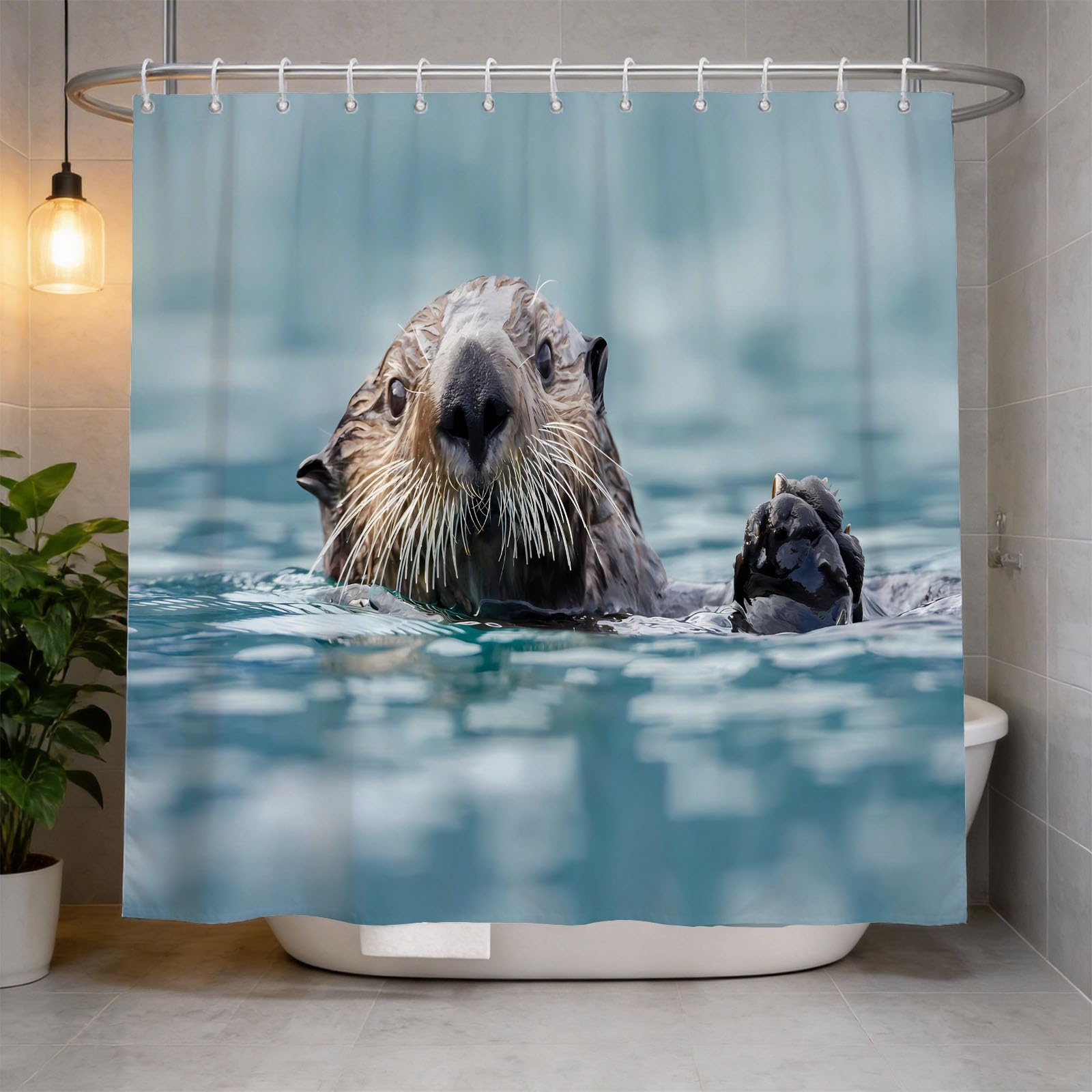 Hongduo 3D Otter Motif Shower Curtain for Stalls Bathtubs Wildlife Bathroom Decor Shower Curtain Set Polyester Fabric Waterproof 200x200cm/79X79 Inch with Hooks
