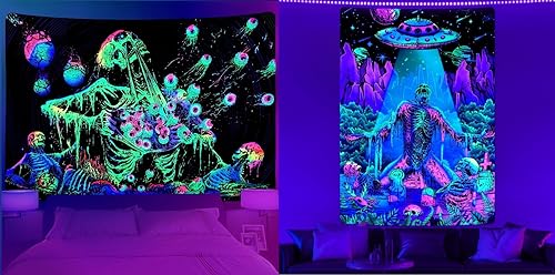 Krelymics Ventas de paquetes de tapices de ovnis y calavera de luz negra
