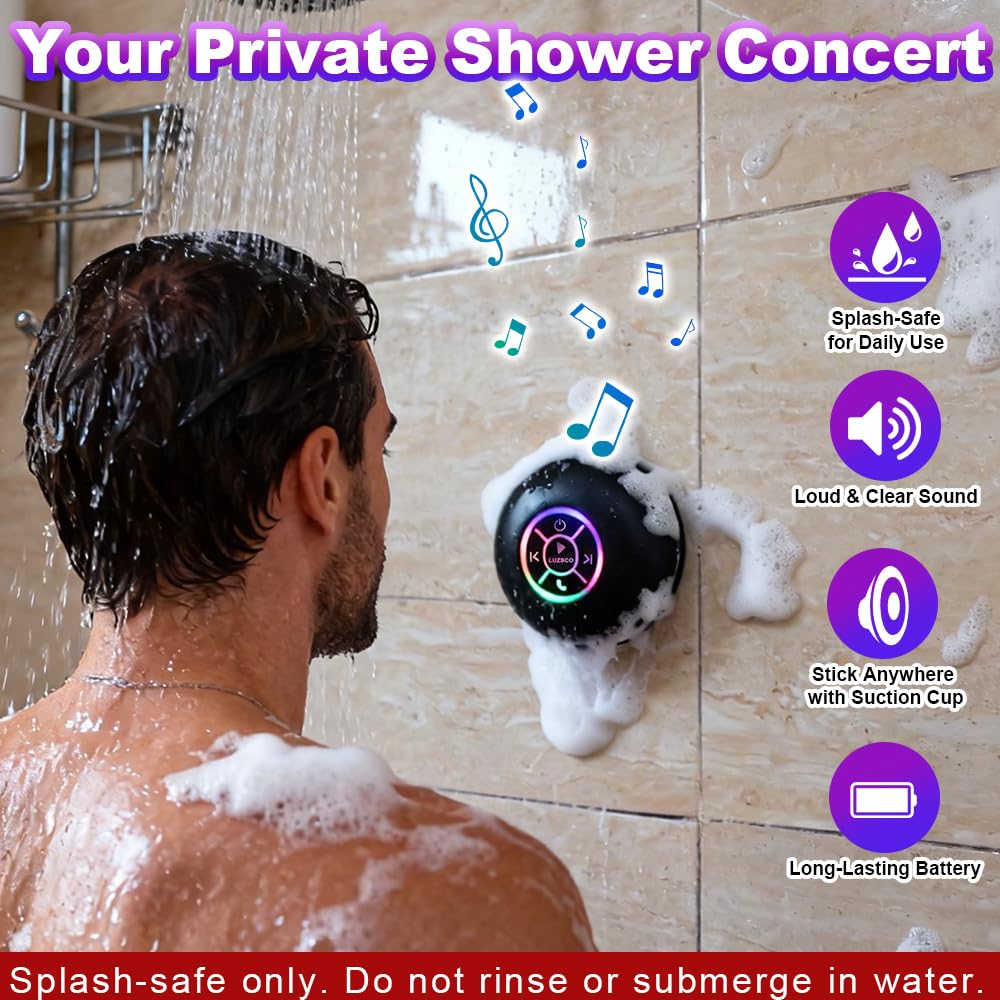 Altavoz de ducha Bluetooth con LED, mini altavoz inalámbrico, color negro