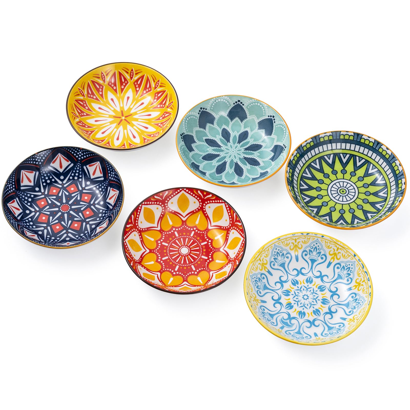 5.5 Inch Ceramic Cat Bowls Set of 6, Japanese dish Multifunctional Pet Food Plate & Jewelry Trinket Storage Tray (Bohemia*6)