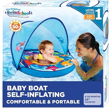 Self-Inflating Baby Boat with Adjustable seat, Retractable Canopy & Sun Protection - by Aqua Leisure
