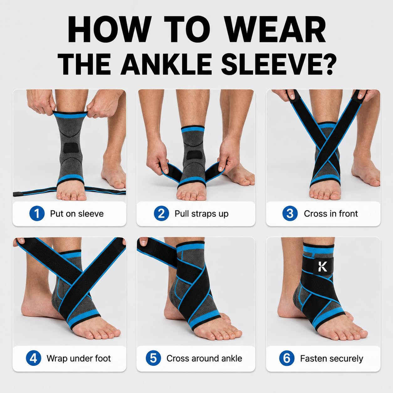 KOPREZ Manga de compresión de tobillo | Férula de tobillo para esguinces, tendinitis de Aquiles, fascitis plantar, tendinitis, correr | Soporte envolvente de tobillo para hombres y mujeres