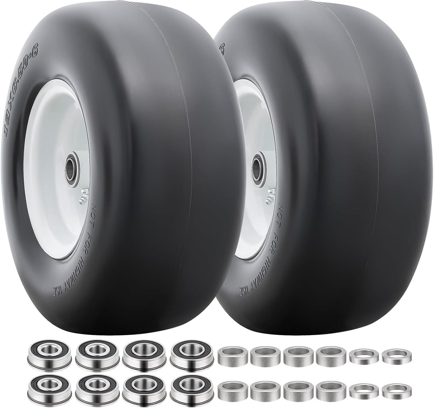 13” Solid Tires, Flat Free 13x6.50-6” Wheels with 3/4” Axle Bore Hole and Double Sealed Bearings Compatible with Hand Truck Wheelbarrow Tire Lawn Mower Tires (White, 2PCS) P-100