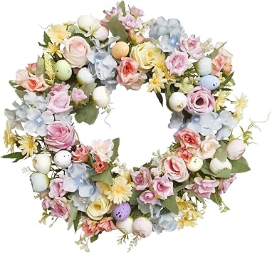 Menolana Artificial Easter Egg Flower Wreath, Spring Door Wreath, Outside Wreaths