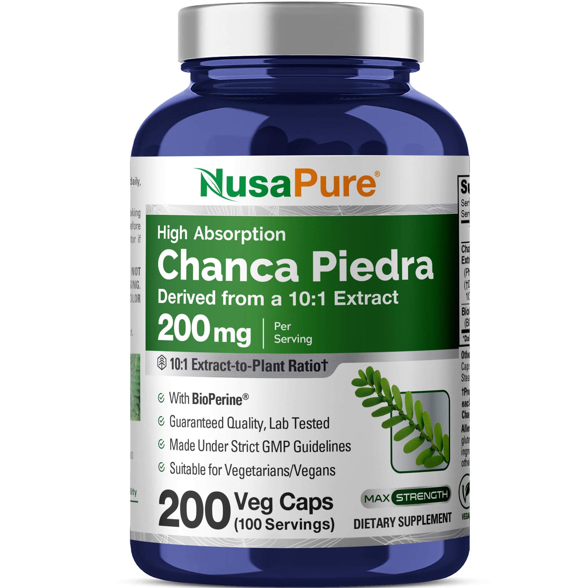 NusaPure Chanca Piedra 200mg 200 Veg Capsules