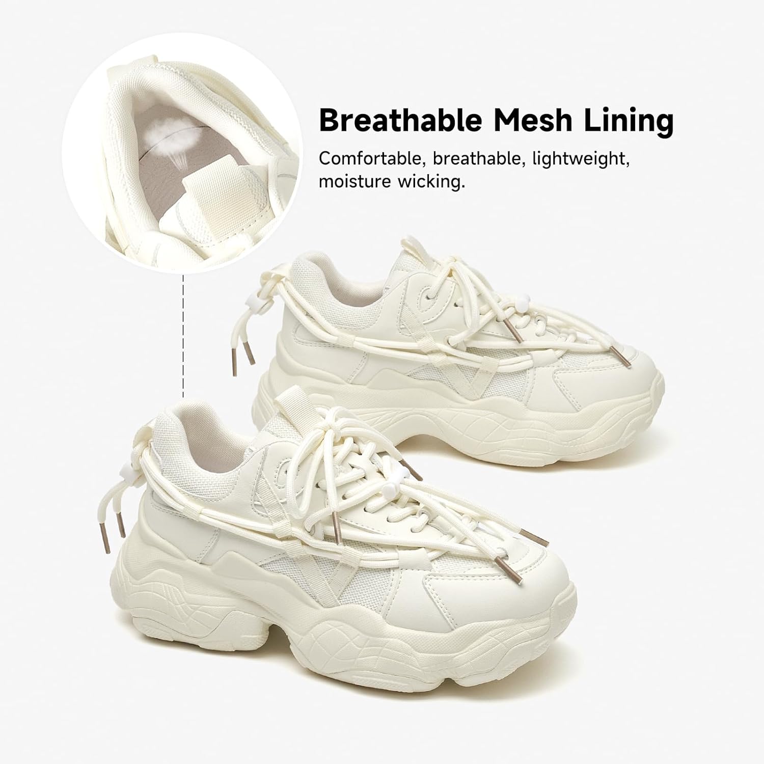 BEAU TODAY Womens Chunky Sneakers,Womens Fashion Sneakers,90s Comfortable Running Dad Shoes,Platform Casual Lace up Non Slip Rave Tennis Walking Shoes - Image 4