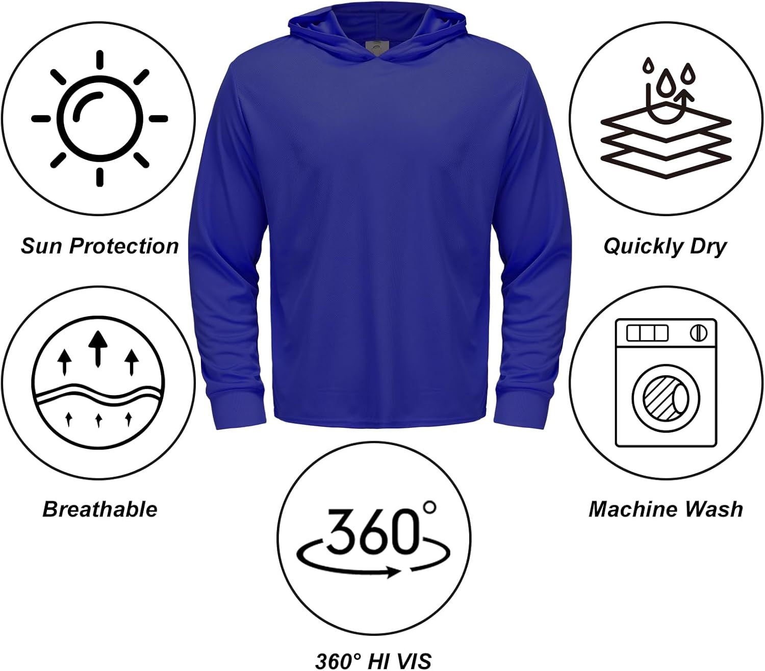 High Visibility Quick Dry Safety Shirt with Hood Hi Vis Breathable Mesh with Sun Protection Long Sleeve Neon Hoodie - Image 6