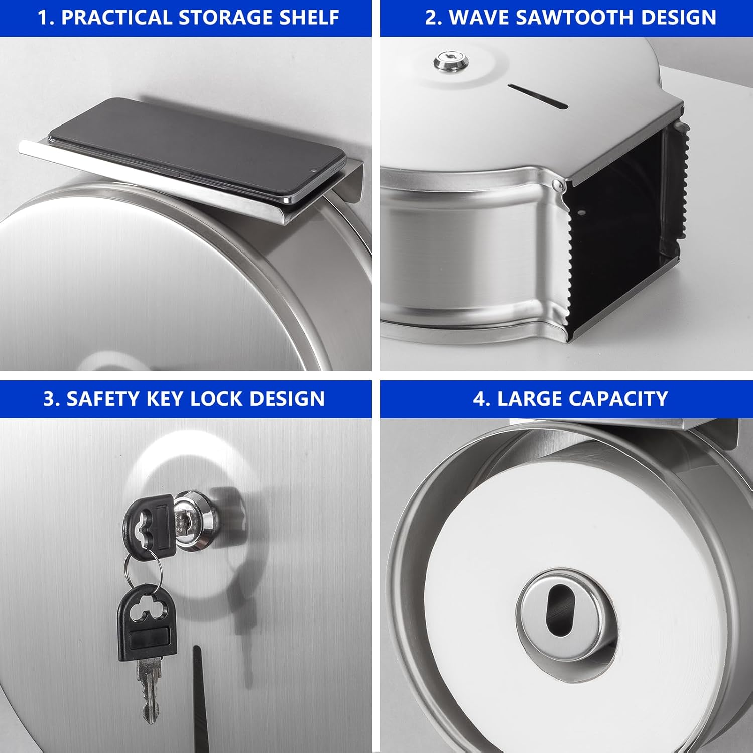 Commercial Jumbo Toilet Paper Dispenser with Shelf, Wall Mount Stainless Steel 9" Roll Toilet Paper Holder, Brushed Touchless Toilet Tissue Dispenser
