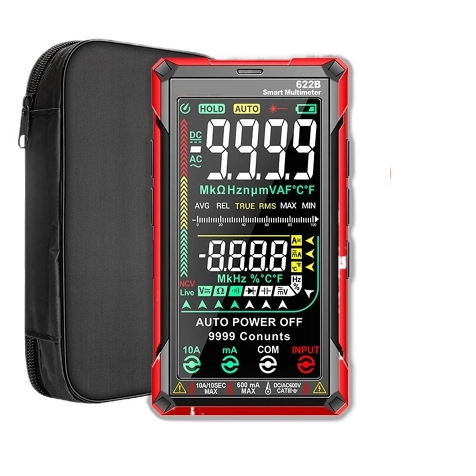 Multímetro Digital Inteligente con Rango automático, Voltaje CA RMS Verdadero, 9999 Cuentas, Resistencia, ohmios, capacitancia, Hz, comprobador de medidor