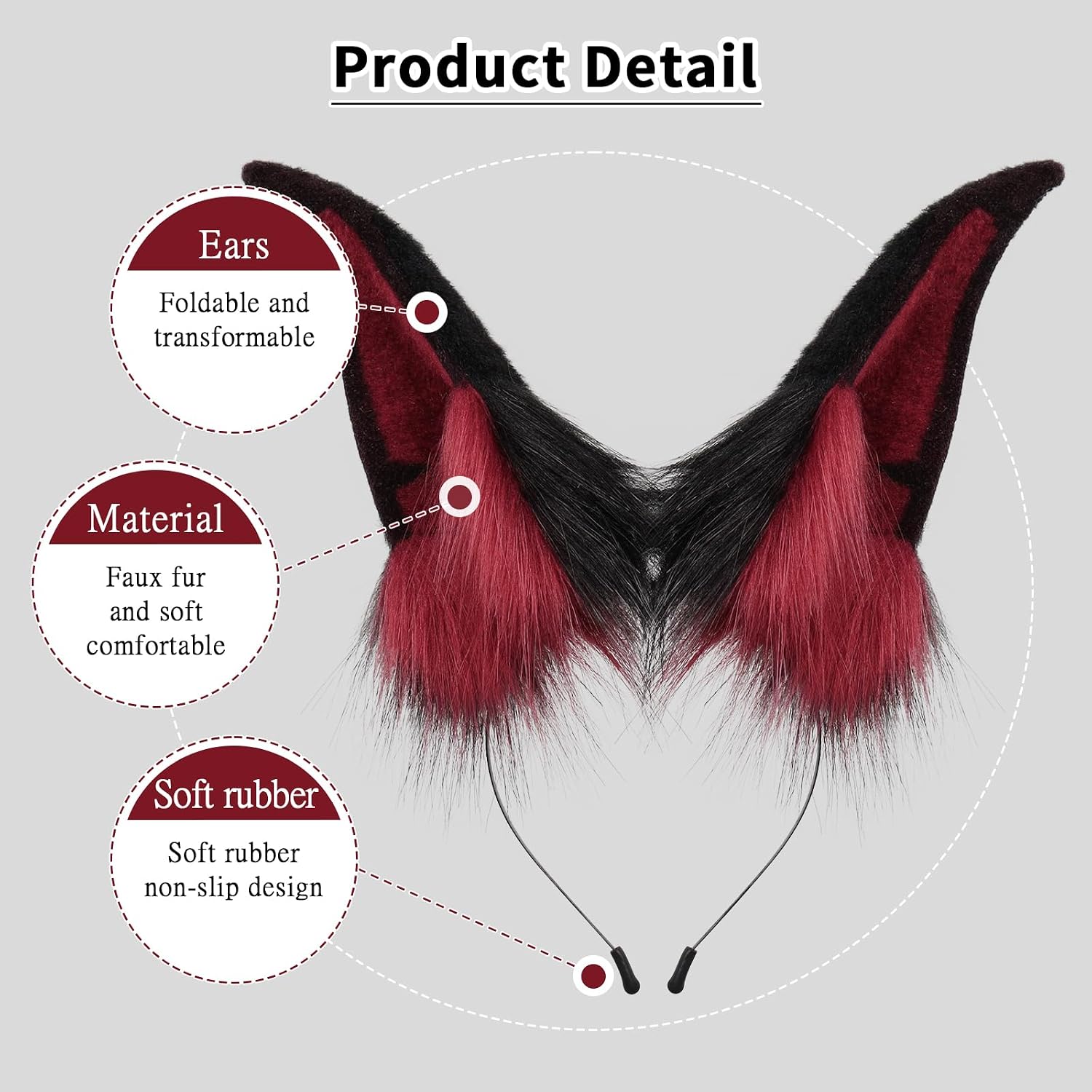 COSYEARS Furry Handmade Headband Fluffy Animal Dog Ears Headwear Accessory for Halloween Christmas Themed Events