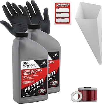 Factory Racing Parts Oil Change Kit compatible with Honda XR250L, XR250R, XR250 Includes 2 Quarts of 10W-40 Full Synthetic Oil, 1 Filter, 1 Crush Washer, 1 Funnel, 1 Oil Change Sticker