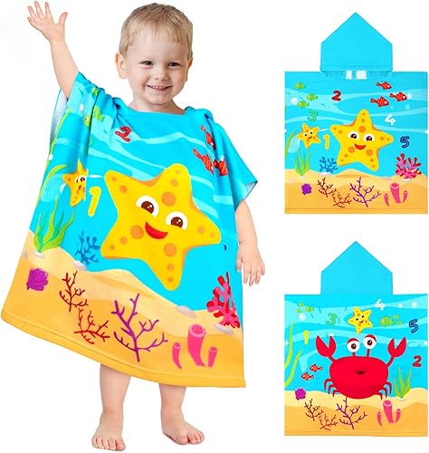 Miniatura 9 de HUANLANG Toalla de playa con capucha para niños y niñas, toalla de playa para baño, piscina, poncho de playa, toalla de algodón súper suave y
