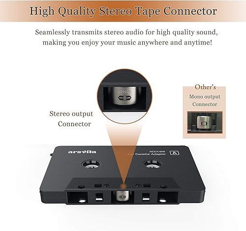 Miniatura 4 de Arsvita - Adaptador de audio de cassette a auxiliar para automóvil, con cable de audio auxiliar de 0.14 pulgadas