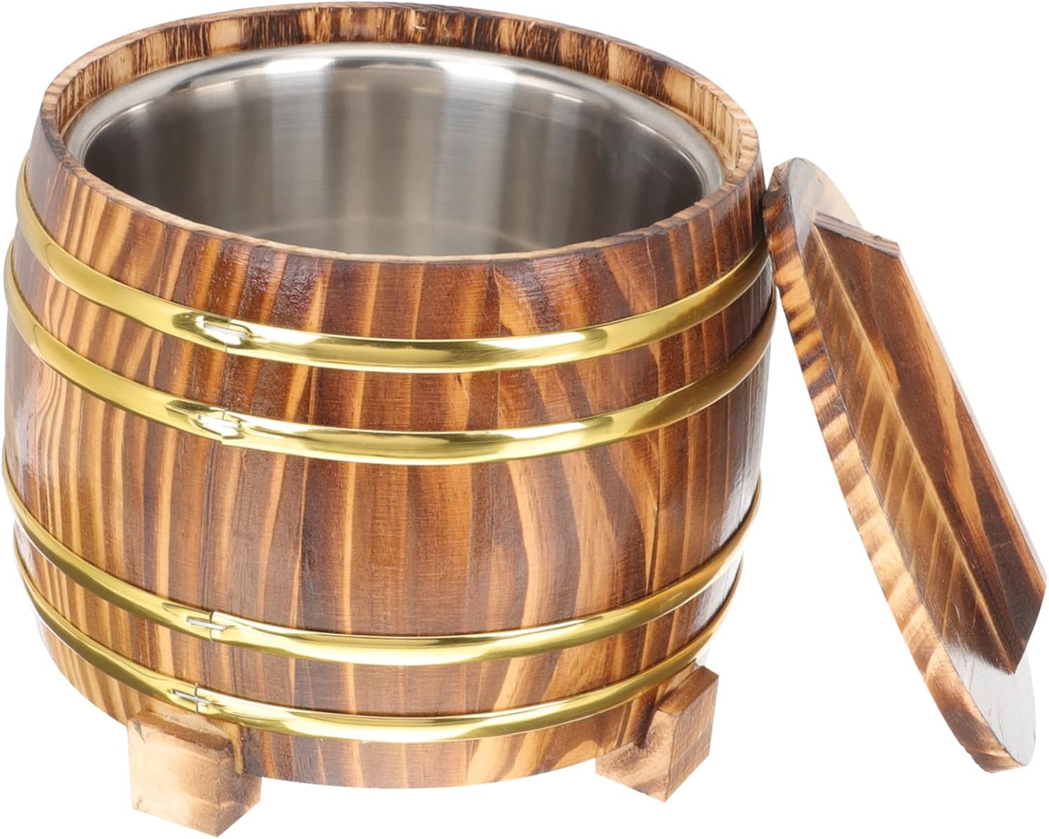 Wooden Rice Steamer Bucket Lid Round Rice Storage Container Household Kitchen Accessory for Steaming and Storage Stainless Steel Inner Liner for Home Cooking