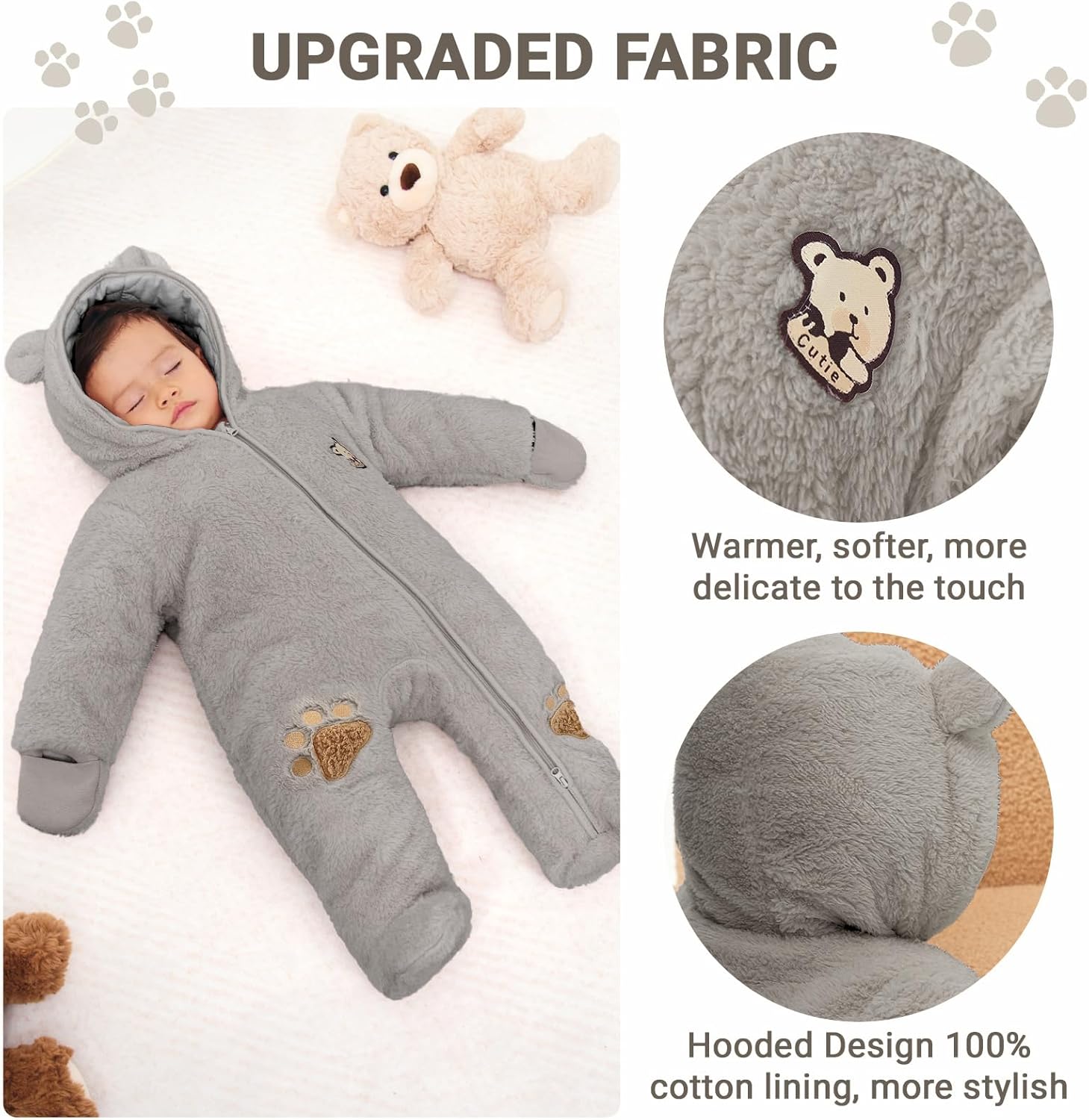 JiAmy Newborn Baby Winter Hooded Romper, Cartoon Zipper Footie Snowsuit Jumpsuit Outfits,Winter Coat Toddler Clothes - Image 5