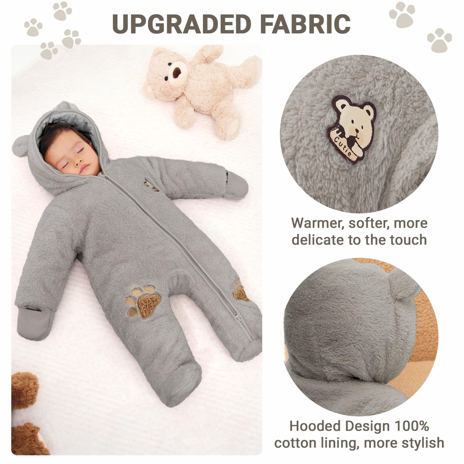 Monos de nieve para bebé de invierno con capucha, pelele de forro polar para niñas y niños, conjuntos cálidos - Talla 0-3 meses (59 cm), amarillo