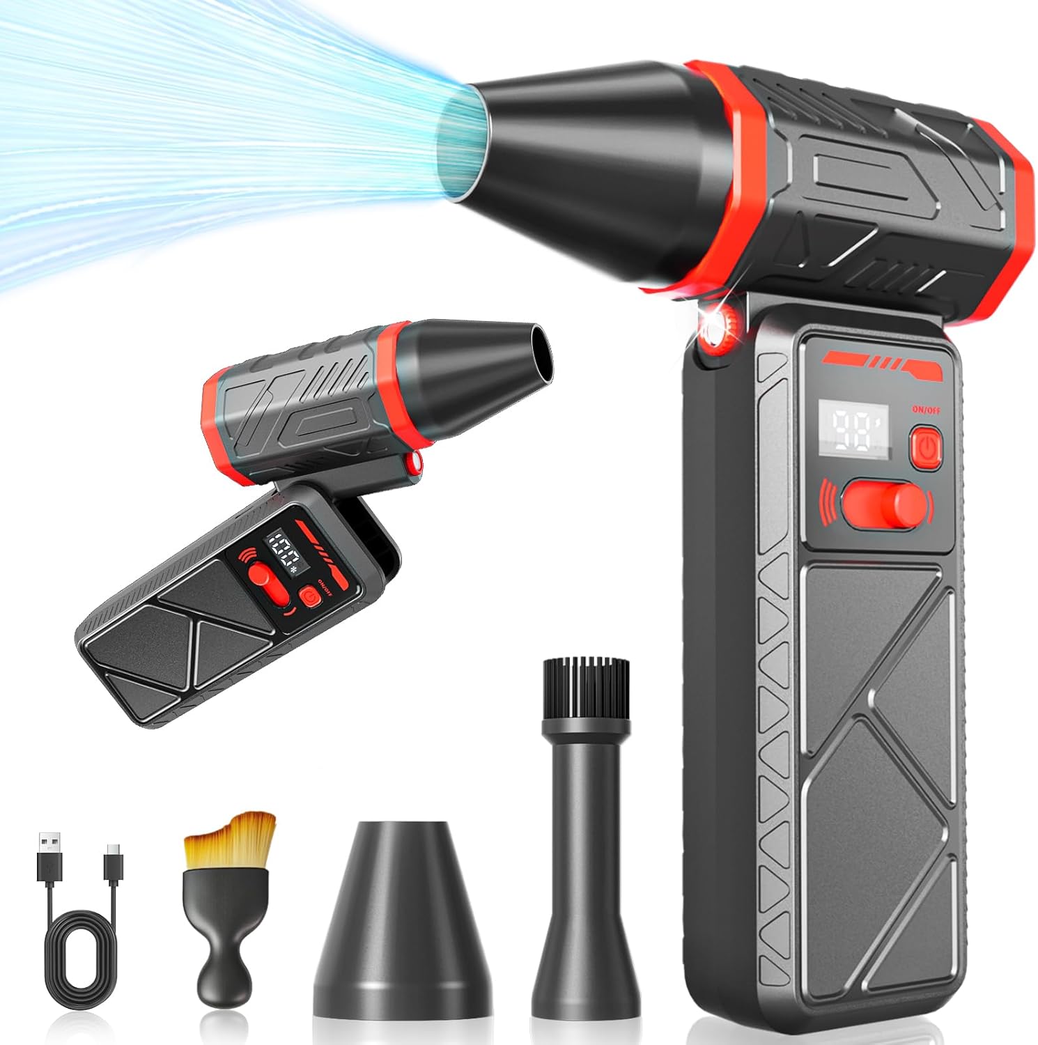 Compressed Air Duster, 150000RPM Electric Air Duster with 8000mAh Rechargeable Battery, Stepless Speed, 90° Adjustable Nozzle & LED Light, Cordless Mini Air Blower for Pc, Keyboard, Car, Home,Outdoor