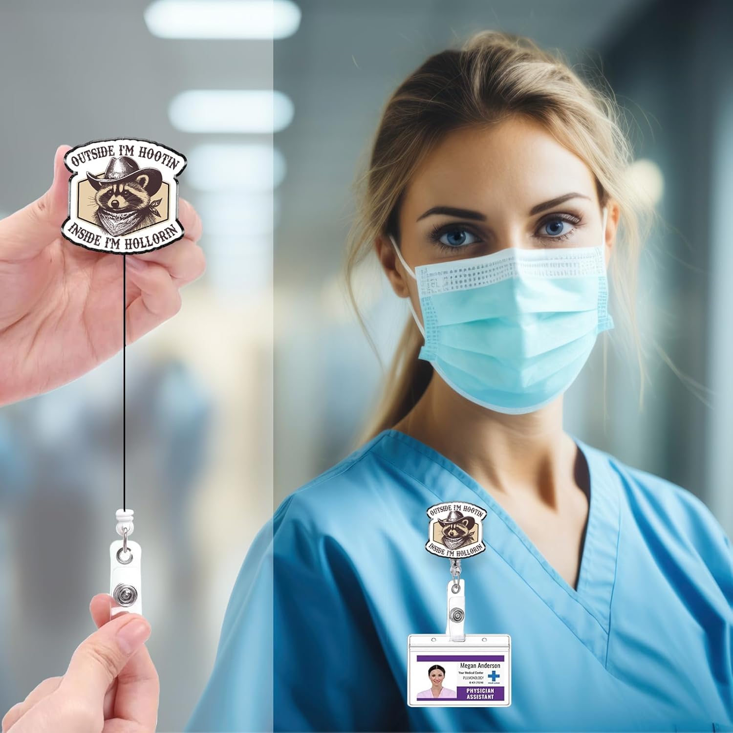 Funny Nurse Badge Reels Retractable Funny Raccoon Badge Holder for Nurse Nursing Accessories Clip for Student Teacher Healthcare RN, Raccoon Lover Gifts - Image 4