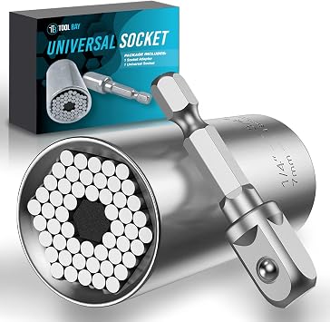 Universal Socket - with Power Drill Adapter make for great Christmas Stocking Stuffers Birthday Gifts for Dad Women Husband 7-19mm
