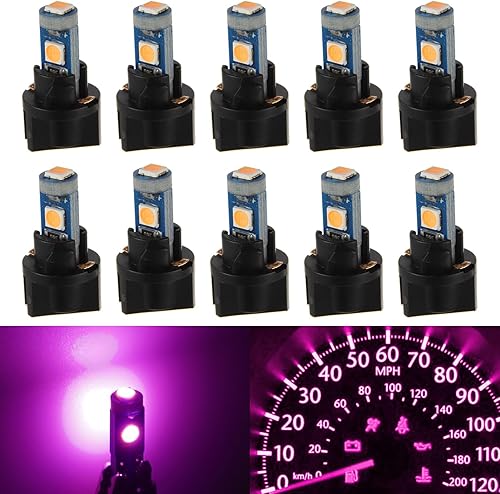 Miniatura 2 de T5 3SMD Rosa LED 3030 DC 12V PC74 PC37 PC2721 Ancho del vehículo Indicato Luz de lectura Luz de etiqueta con enchufes giratorios (paquete de 20