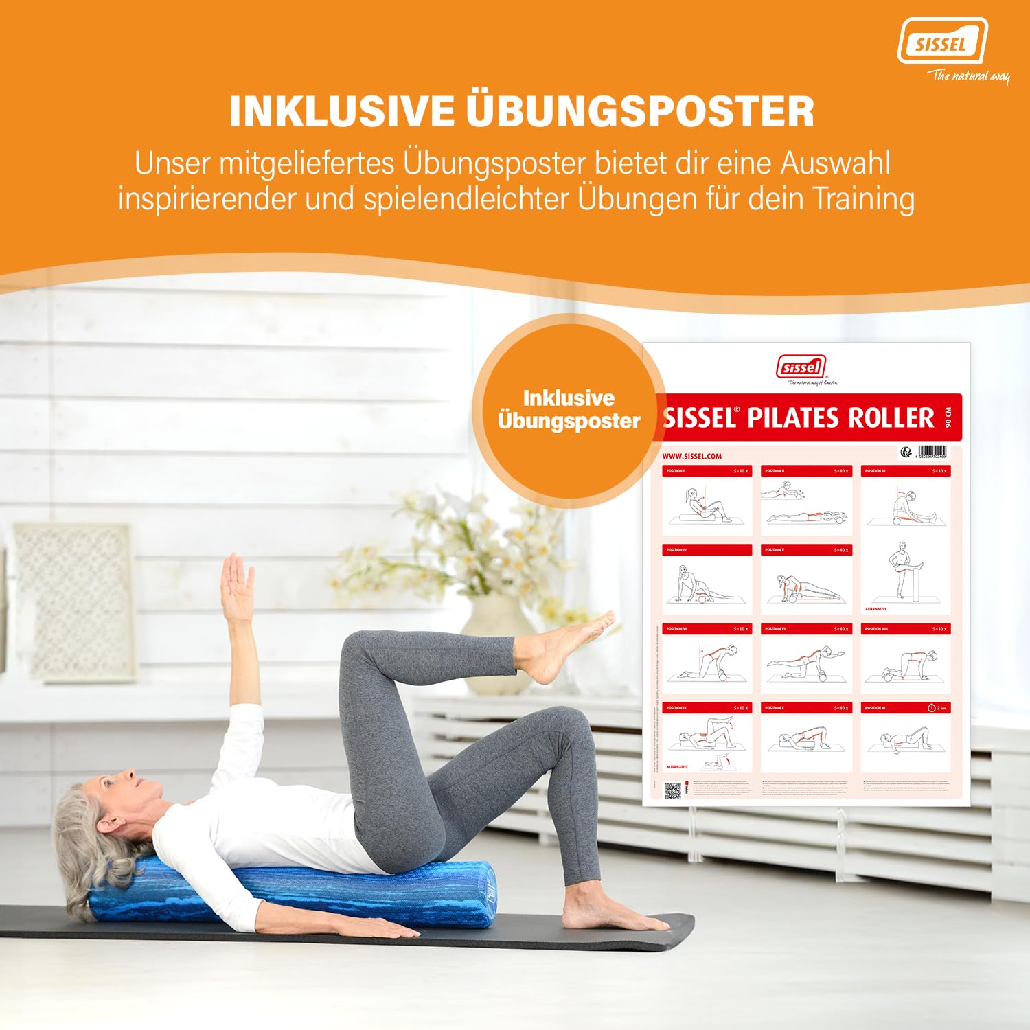 SISSEL Pilates Roller Pro Soft, Balance Core Stabilitätstraining, Ø 15cm, 90cm lang, Blau (Blue)