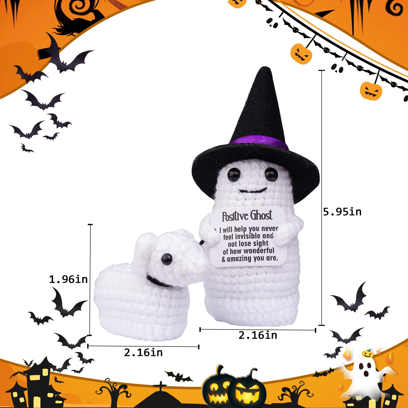 Handgehäkelter Halloween-Kürbis-Geist Mit Hund – Lustige Emotionale Unterstützung, Deko & Geschenk
