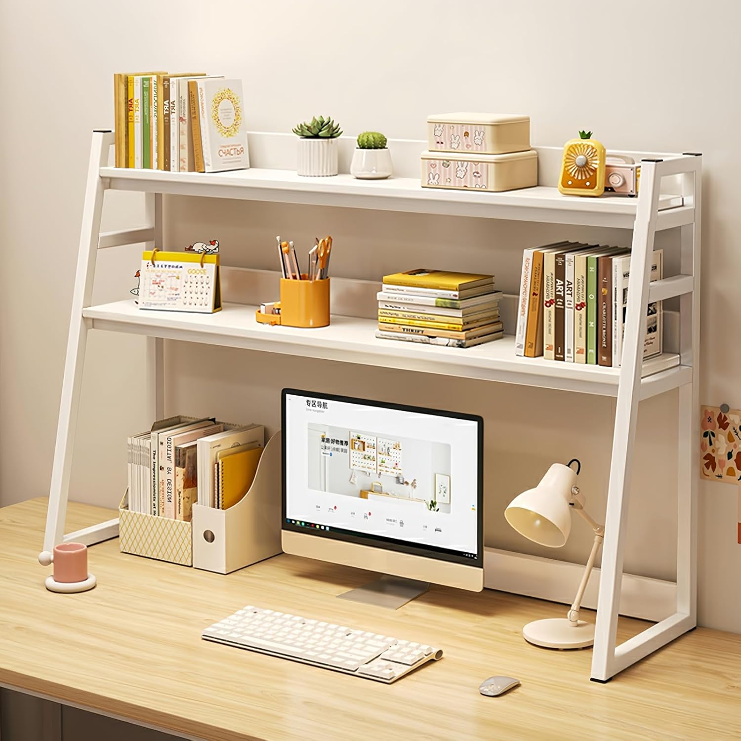 Desk Hutch Organizer With 5 Shelves - 32.5"L X 23.5"H X 8"D, Black Engineered Wood, For Dorm Or Home Office