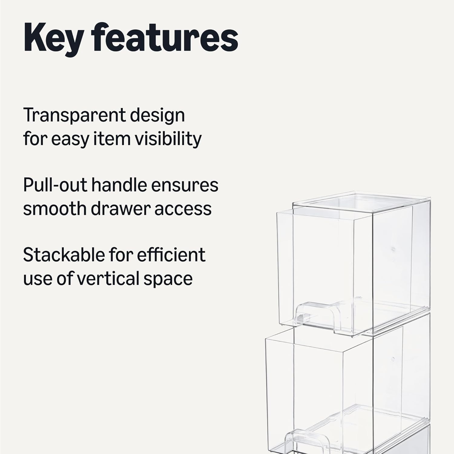 Amazon Basics Stackable Plastic Storage Makeup Organizer Drawers, Clear, 6.0" x 7.4" x 7.7", 4 Pack