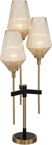 Miniatura 7 de Possini Euro Design Axiom - Moderna lámpara de mesa para consola de 39 pulgadas de alto, latón dorado y negro, pantalla de vidrio acanalado champán