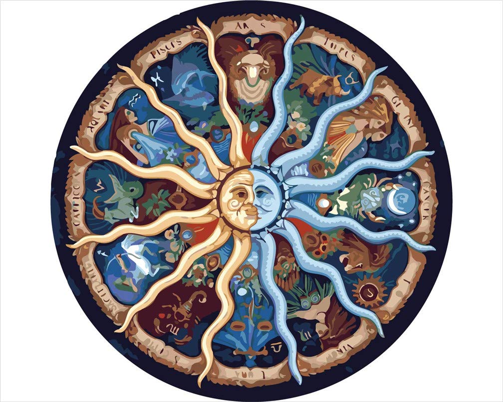 Amiiba DIY Paint by Numbers Kits, Zodiac Signs, Zodiac and Astrological 16x20 inch Acrylic Painting by Number Wall Art Crafts (Zodiac, Without Frame)