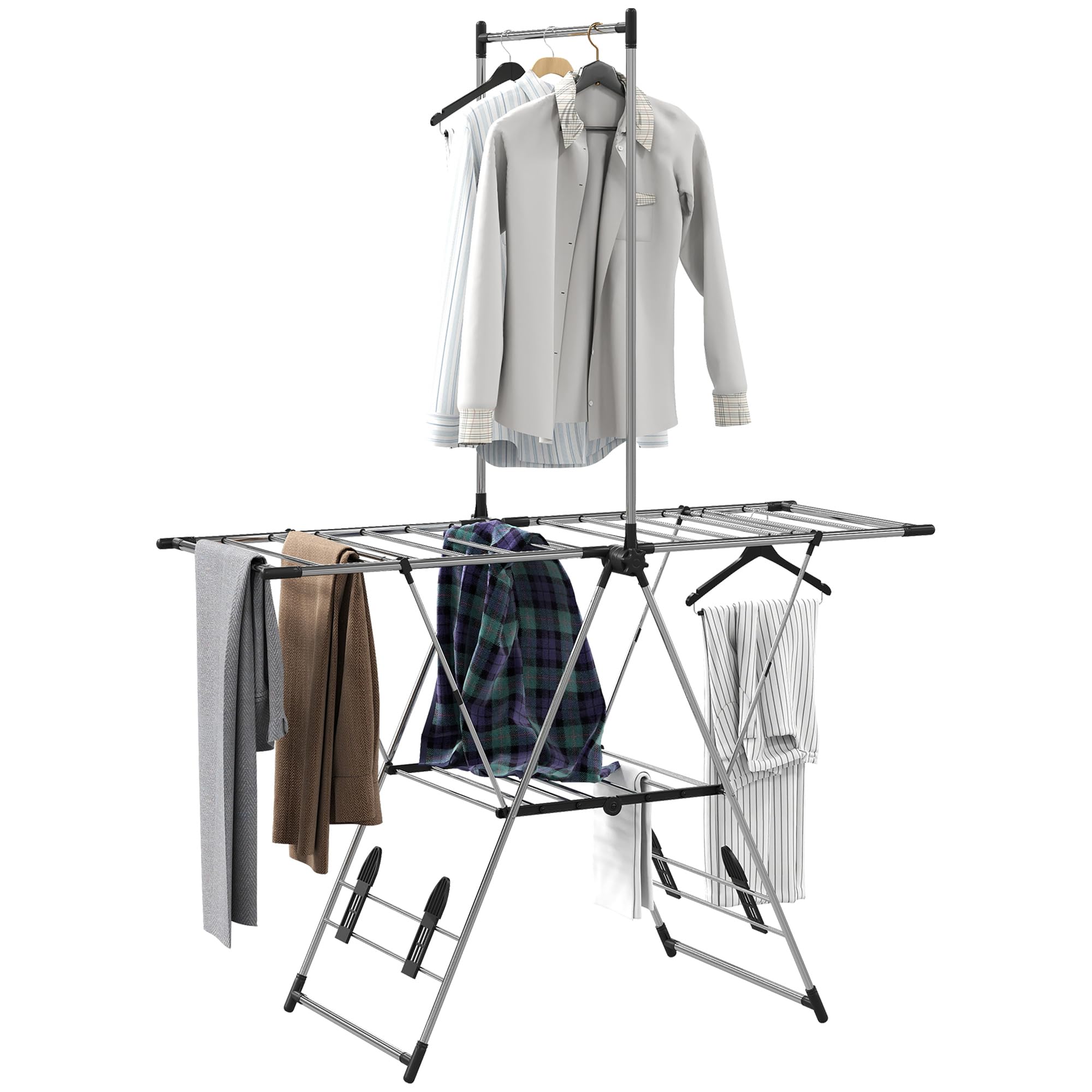 HOMCOM Séchoir à Linge Étendoir Pliable Ailes Réglables Argenté