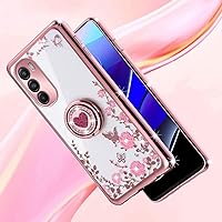 Vista 7 de Funda protectora para Moto G Stylus 5G 2022 para mujer, con purpurina, cristal, mariposa, corazón, floral, delgada, TPU brillante, linda funda Oro