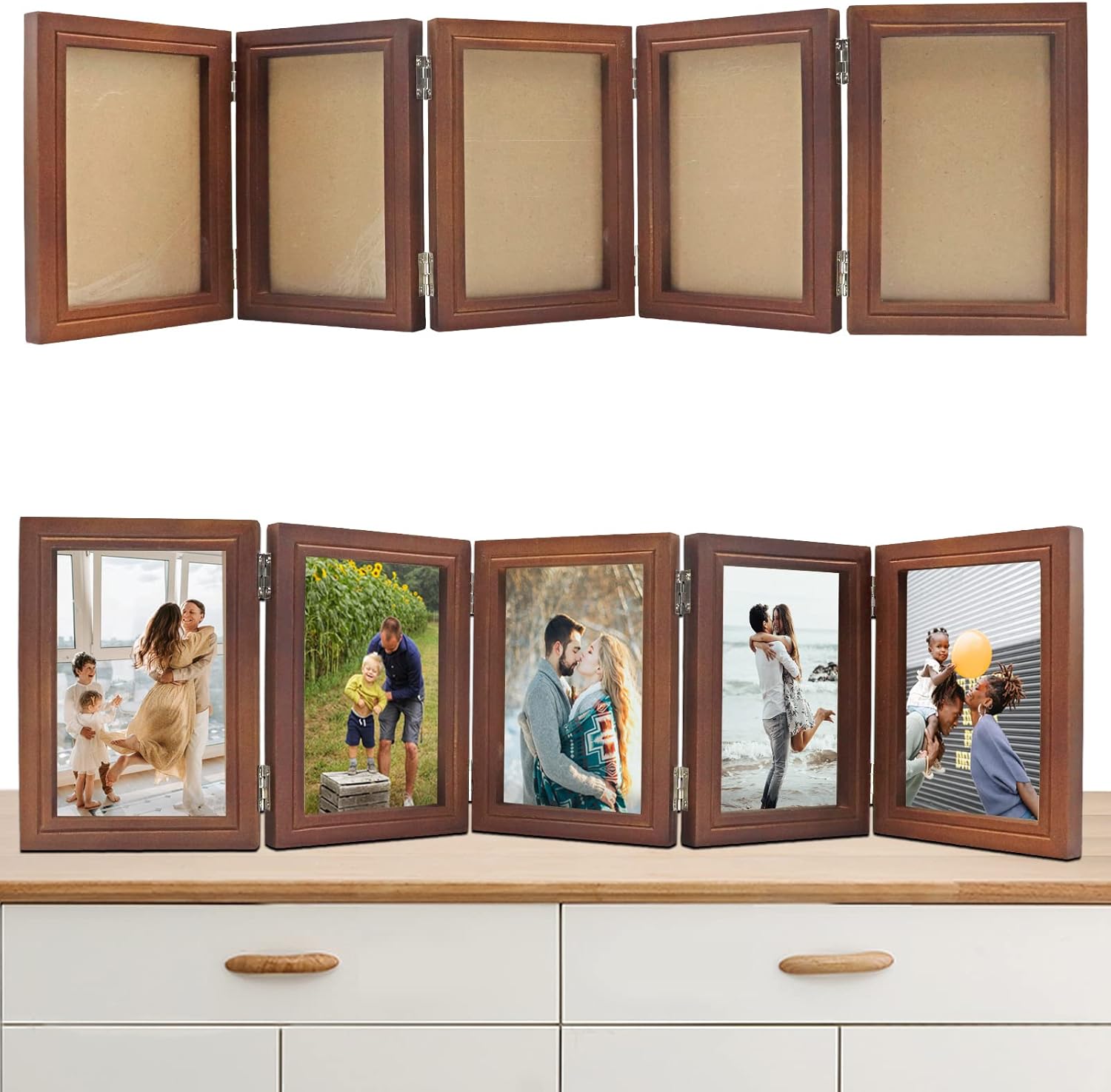 5 Folding 4x6 Inch Hinged Picture Frame High Definition Natural Wood Picture Frame