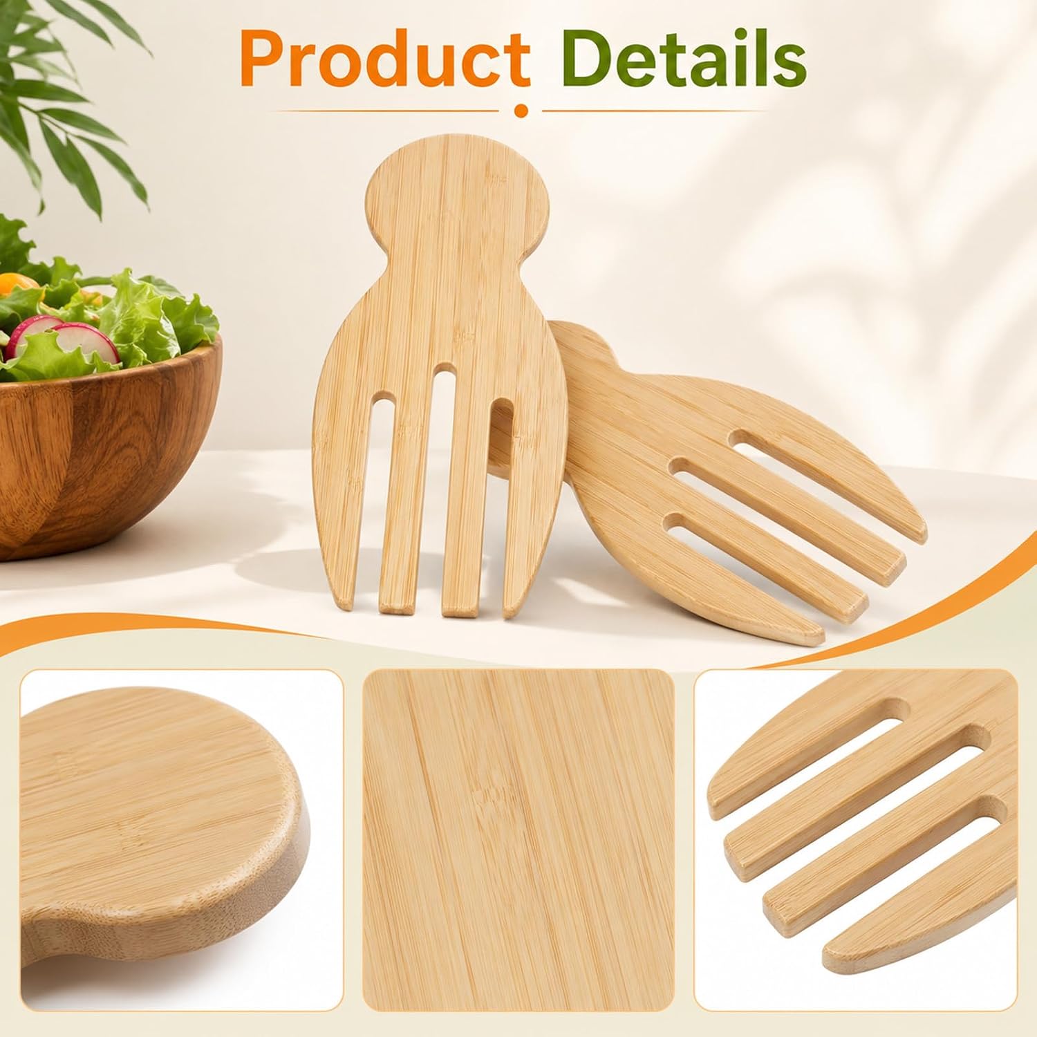 Bamboo Salad Servers Salad Tongs Cooking Utensil 2 Pcs-7in