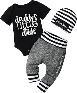 Fommy Newborn Baby Boy Clothes New to The Crew Letter Print Romper+ Pants+Hat 3PCS Outfit, Black+grey07, 0-3 Months Price In India