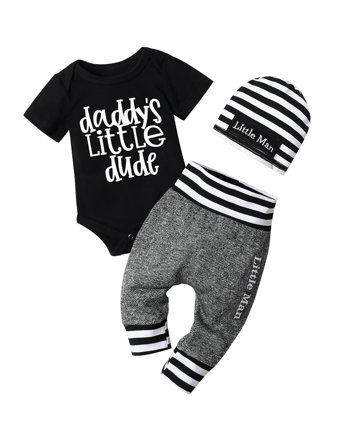 Fommy Newborn Baby Boy Clothes New to The Crew Letter Print Romper+ Pants+Hat 3PCS Outfit, Black+grey07, 0-3 Months - Review, Price and Buying Guide