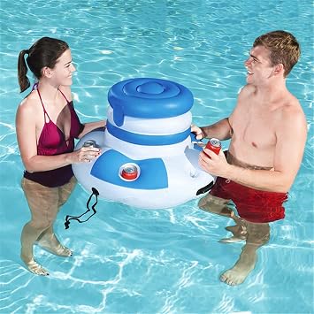 Inflatable Floating Cooler, Inflatable Water Ice Bucket Cup Holder, Air Mattress Ice Bucket Cooler with 6 Cup Holder, for Swimming Pools