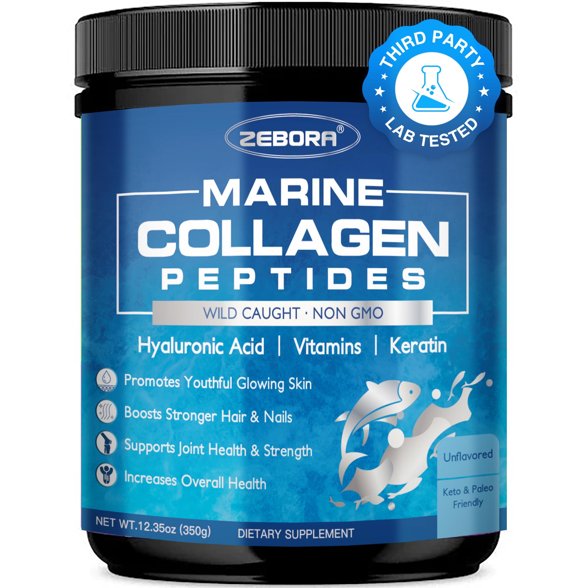 ZEBORA Marine Collagen Peptides Powder for Women, 35 Servings 12.35 Ounce (Pack of 1)