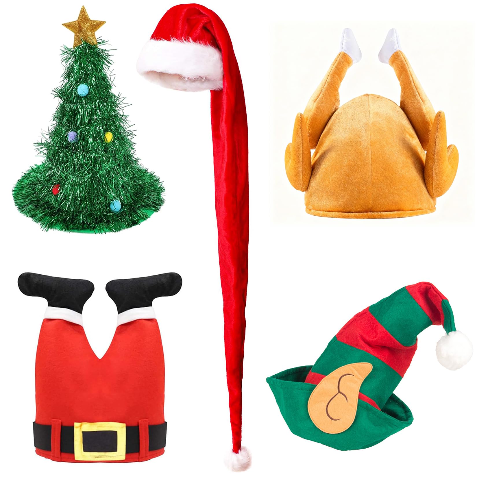 Cappello di Natale per adulti, 5 pezzi, 150 cm di lunghezza, cappello di Babbo Natale, cappello di Babbo Natale, accessorio per feste
