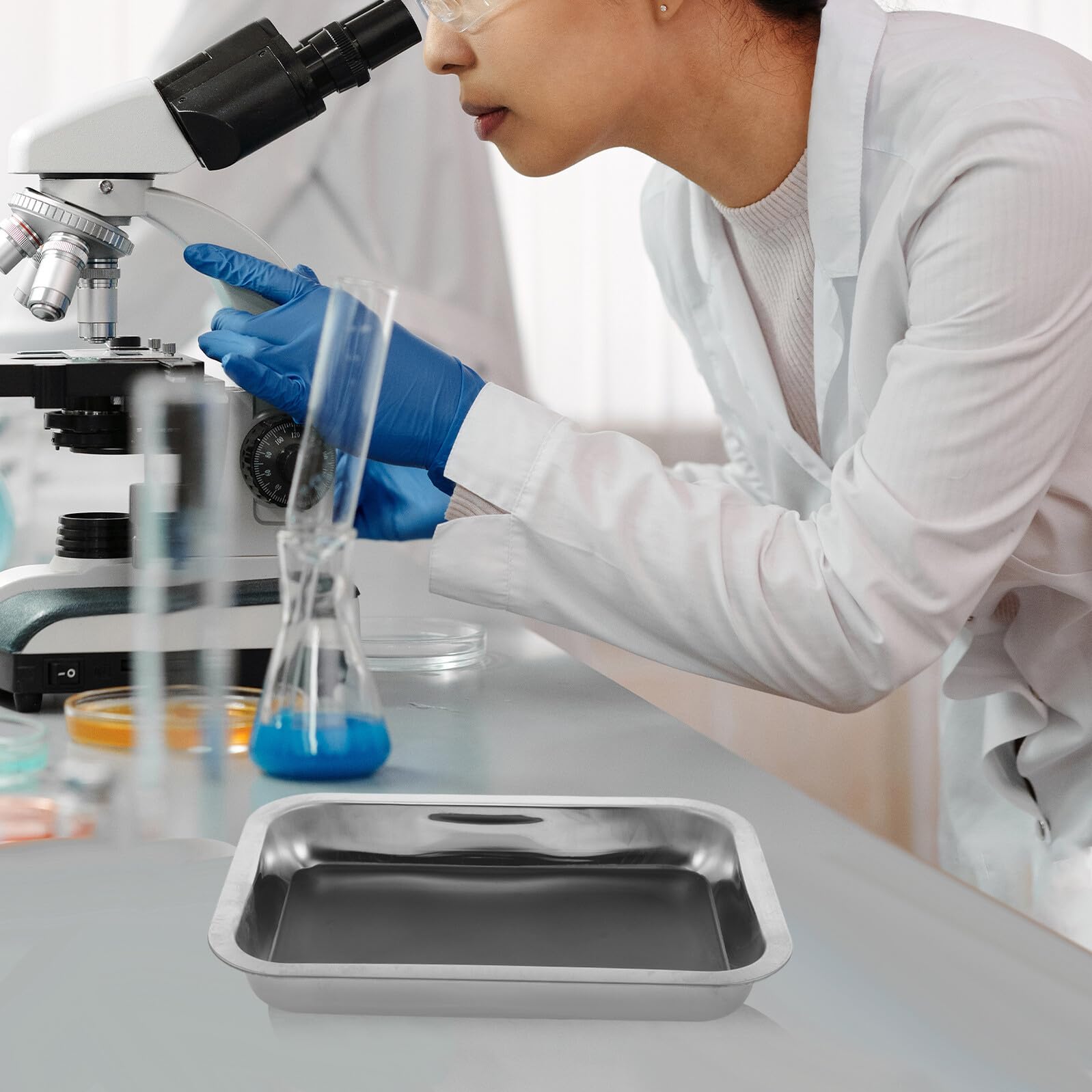 Vassoio per Dissezione in Acciaio Inox con Base Antigraffio Supporto Sicuro per Biologia e Laboratorio per Progetti di Gruppo e Uso Didattico