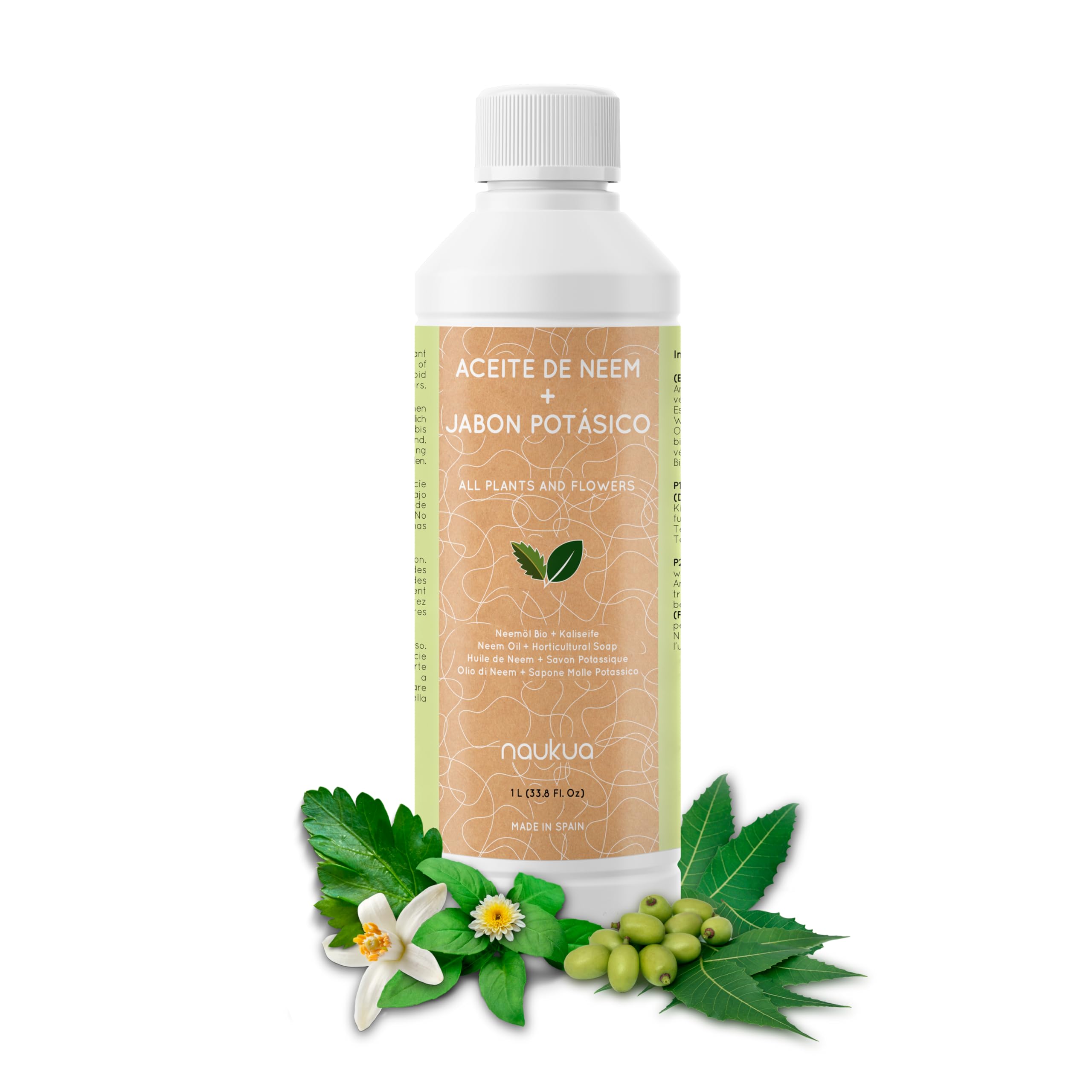 naukua 1L Jabón Potásico & Aceite de Neem Concentrado Ecológico 100% Natural - Mejora y Activa Las defensas Naturales de Las Plantas de Interior y Exterior - Actúa de Manera rápida y eficaz