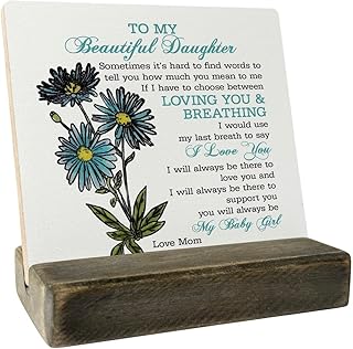 To My Beautiful Daughter Wood Sign, Gifts for Daughters from Mom, Plaque with Wooden Stand, Meaningful Wood Sign Plaque Gift, Mother's Day Christmas Thanksgiving Birthday Graduation Wedding Day Gift