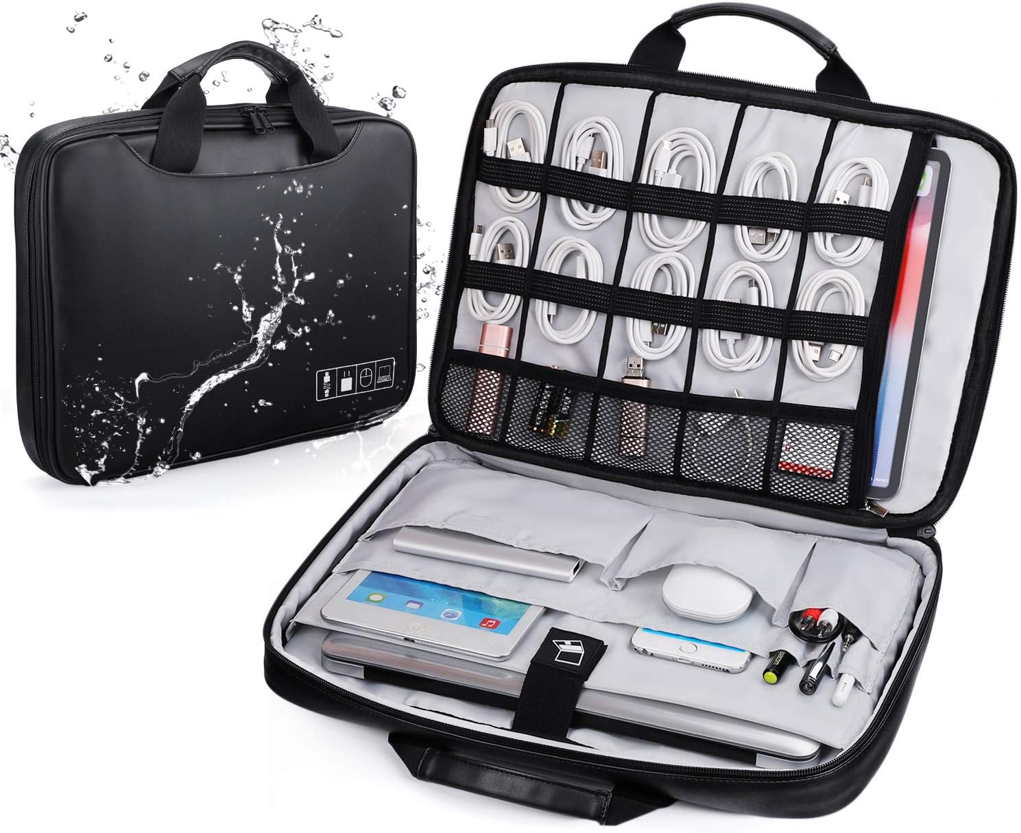 Vemingo Electronic Organizer Bag Laptop Sleeve with Electronic Accessories Storage Pockets Travel Gadgets Carry Case Compatible for 13 14 15 Inches MacBook Pro, Microsoft Surface